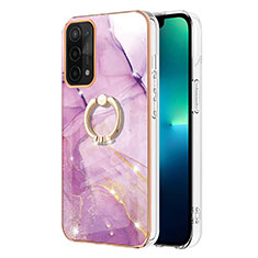 Funda Silicona Gel Goma Patron de Moda Carcasa con Anillo de dedo Soporte Y05B para Oppo A74 5G Purpura Claro