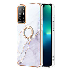 Funda Silicona Gel Goma Patron de Moda Carcasa con Anillo de dedo Soporte Y05B para Oppo F19 Pro+ Plus 5G Blanco