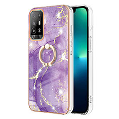 Funda Silicona Gel Goma Patron de Moda Carcasa con Anillo de dedo Soporte Y05B para Oppo F19 Pro+ Plus 5G Morado