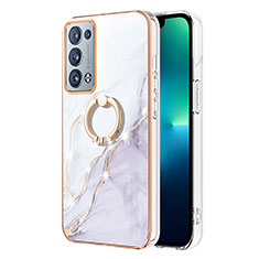 Funda Silicona Gel Goma Patron de Moda Carcasa con Anillo de dedo Soporte Y05B para Oppo Reno6 Pro+ Plus 5G Blanco