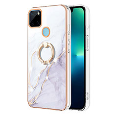 Funda Silicona Gel Goma Patron de Moda Carcasa con Anillo de dedo Soporte Y05B para Realme C25Y India Blanco