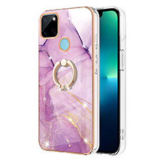 Funda Silicona Gel Goma Patron de Moda Carcasa con Anillo de dedo Soporte Y05B para Realme C25Y India Purpura Claro