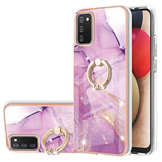 Funda Silicona Gel Goma Patron de Moda Carcasa con Anillo de dedo Soporte Y05B para Samsung Galaxy A03s Purpura Claro