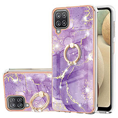 Funda Silicona Gel Goma Patron de Moda Carcasa con Anillo de dedo Soporte Y05B para Samsung Galaxy A12 Nacho Morado