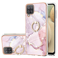 Funda Silicona Gel Goma Patron de Moda Carcasa con Anillo de dedo Soporte Y05B para Samsung Galaxy A12 Rosa