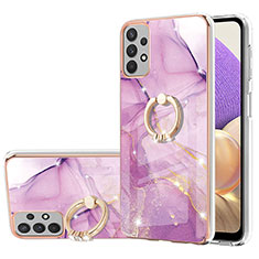 Funda Silicona Gel Goma Patron de Moda Carcasa con Anillo de dedo Soporte Y05B para Samsung Galaxy A13 4G Purpura Claro