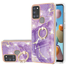 Funda Silicona Gel Goma Patron de Moda Carcasa con Anillo de dedo Soporte Y05B para Samsung Galaxy A21s Morado