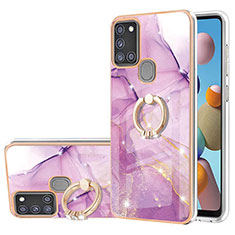 Funda Silicona Gel Goma Patron de Moda Carcasa con Anillo de dedo Soporte Y05B para Samsung Galaxy A21s Purpura Claro