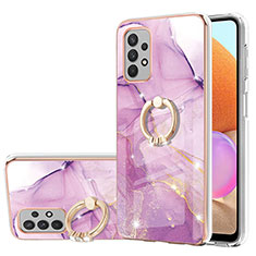 Funda Silicona Gel Goma Patron de Moda Carcasa con Anillo de dedo Soporte Y05B para Samsung Galaxy A32 4G Purpura Claro