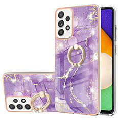 Funda Silicona Gel Goma Patron de Moda Carcasa con Anillo de dedo Soporte Y05B para Samsung Galaxy A52 4G Morado