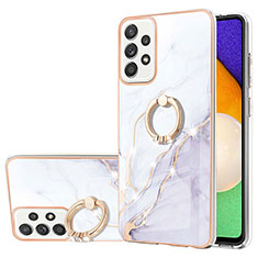 Funda Silicona Gel Goma Patron de Moda Carcasa con Anillo de dedo Soporte Y05B para Samsung Galaxy A52 5G Blanco