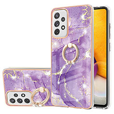 Funda Silicona Gel Goma Patron de Moda Carcasa con Anillo de dedo Soporte Y05B para Samsung Galaxy A72 5G Morado