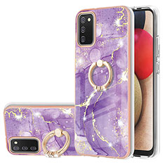 Funda Silicona Gel Goma Patron de Moda Carcasa con Anillo de dedo Soporte Y05B para Samsung Galaxy F02S SM-E025F Morado