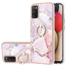 Funda Silicona Gel Goma Patron de Moda Carcasa con Anillo de dedo Soporte Y05B para Samsung Galaxy F02S SM-E025F Rosa