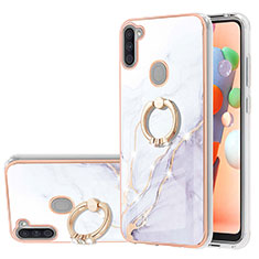 Funda Silicona Gel Goma Patron de Moda Carcasa con Anillo de dedo Soporte Y05B para Samsung Galaxy M11 Blanco