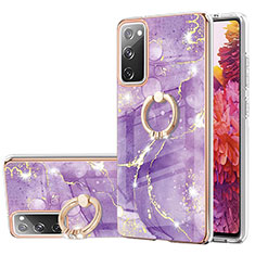 Funda Silicona Gel Goma Patron de Moda Carcasa con Anillo de dedo Soporte Y05B para Samsung Galaxy S20 FE 4G Morado