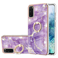 Funda Silicona Gel Goma Patron de Moda Carcasa con Anillo de dedo Soporte Y05B para Samsung Galaxy S20 Morado