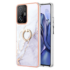 Funda Silicona Gel Goma Patron de Moda Carcasa con Anillo de dedo Soporte Y05B para Xiaomi Mi 11T 5G Blanco