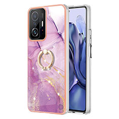 Funda Silicona Gel Goma Patron de Moda Carcasa con Anillo de dedo Soporte Y05B para Xiaomi Mi 11T 5G Purpura Claro