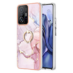 Funda Silicona Gel Goma Patron de Moda Carcasa con Anillo de dedo Soporte Y05B para Xiaomi Mi 11T 5G Rosa