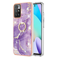 Funda Silicona Gel Goma Patron de Moda Carcasa con Anillo de dedo Soporte Y05B para Xiaomi Redmi 10 (2022) Morado