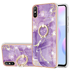 Funda Silicona Gel Goma Patron de Moda Carcasa con Anillo de dedo Soporte Y05B para Xiaomi Redmi 9A Morado