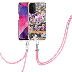 Funda Silicona Gel Goma Patron de Moda Carcasa con Anillo de dedo Soporte Y06B para Oppo A74 5G Purpura Claro