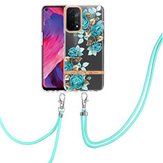 Funda Silicona Gel Goma Patron de Moda Carcasa con Anillo de dedo Soporte Y06B para Oppo A93 5G Cian