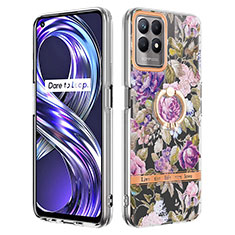 Funda Silicona Gel Goma Patron de Moda Carcasa con Anillo de dedo Soporte Y06B para Realme 8i Purpura Claro