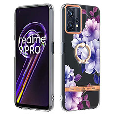 Funda Silicona Gel Goma Patron de Moda Carcasa con Anillo de dedo Soporte Y06B para Realme 9 Pro 5G Morado