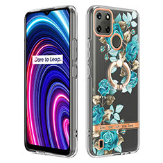 Funda Silicona Gel Goma Patron de Moda Carcasa con Anillo de dedo Soporte Y06B para Realme C21Y Cian