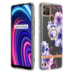 Funda Silicona Gel Goma Patron de Moda Carcasa con Anillo de dedo Soporte Y06B para Realme C21Y Morado