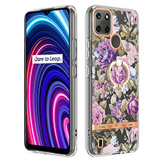 Funda Silicona Gel Goma Patron de Moda Carcasa con Anillo de dedo Soporte Y06B para Realme C21Y Purpura Claro