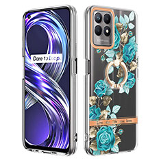 Funda Silicona Gel Goma Patron de Moda Carcasa con Anillo de dedo Soporte Y06B para Realme Narzo 50 4G Cian