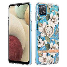 Funda Silicona Gel Goma Patron de Moda Carcasa con Anillo de dedo Soporte Y06B para Samsung Galaxy A12 5G Blanco