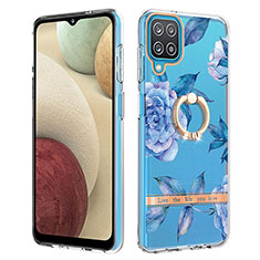 Funda Silicona Gel Goma Patron de Moda Carcasa con Anillo de dedo Soporte Y06B para Samsung Galaxy A12 Azul