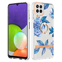 Funda Silicona Gel Goma Patron de Moda Carcasa con Anillo de dedo Soporte Y06B para Samsung Galaxy A22 4G Azul