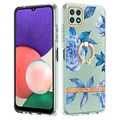 Funda Silicona Gel Goma Patron de Moda Carcasa con Anillo de dedo Soporte Y06B para Samsung Galaxy A22 5G Azul