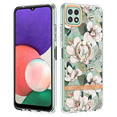 Funda Silicona Gel Goma Patron de Moda Carcasa con Anillo de dedo Soporte Y06B para Samsung Galaxy A22 5G Blanco