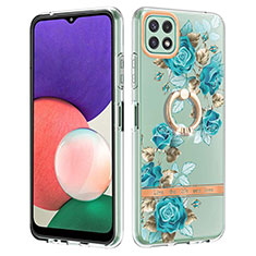 Funda Silicona Gel Goma Patron de Moda Carcasa con Anillo de dedo Soporte Y06B para Samsung Galaxy A22 5G Cian