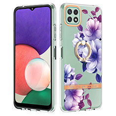 Funda Silicona Gel Goma Patron de Moda Carcasa con Anillo de dedo Soporte Y06B para Samsung Galaxy A22 5G Morado