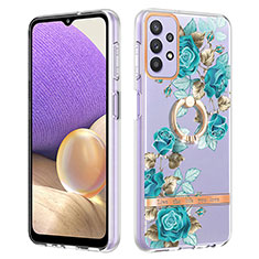 Funda Silicona Gel Goma Patron de Moda Carcasa con Anillo de dedo Soporte Y06B para Samsung Galaxy A23 4G Cian