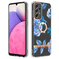 Funda Silicona Gel Goma Patron de Moda Carcasa con Anillo de dedo Soporte Y06B para Samsung Galaxy A33 5G Azul