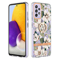 Funda Silicona Gel Goma Patron de Moda Carcasa con Anillo de dedo Soporte Y06B para Samsung Galaxy A72 4G Blanco