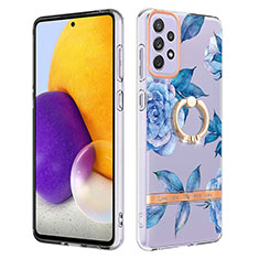 Funda Silicona Gel Goma Patron de Moda Carcasa con Anillo de dedo Soporte Y06B para Samsung Galaxy A73 5G Azul