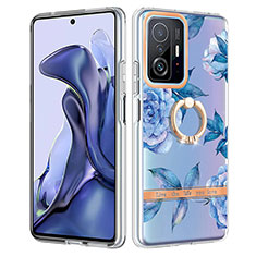 Funda Silicona Gel Goma Patron de Moda Carcasa con Anillo de dedo Soporte Y06B para Xiaomi Mi 11T 5G Azul