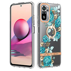 Funda Silicona Gel Goma Patron de Moda Carcasa con Anillo de dedo Soporte Y06B para Xiaomi Poco M5S Cian