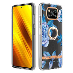 Funda Silicona Gel Goma Patron de Moda Carcasa con Anillo de dedo Soporte Y06B para Xiaomi Poco X3 NFC Azul