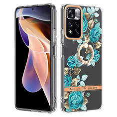 Funda Silicona Gel Goma Patron de Moda Carcasa con Anillo de dedo Soporte Y06B para Xiaomi Poco X4 NFC Cian