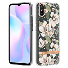 Funda Silicona Gel Goma Patron de Moda Carcasa con Anillo de dedo Soporte Y06B para Xiaomi Redmi 9AT Blanco